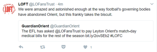 LOFT comment on EFL request to pay medical bills for club